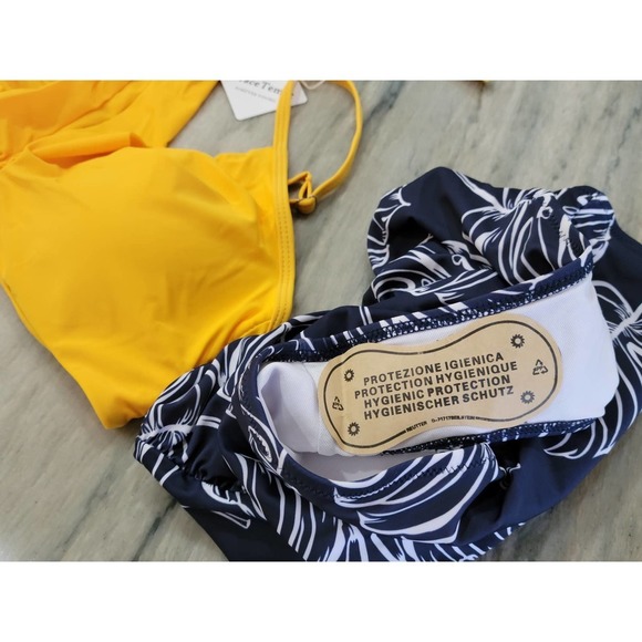 Grace Tempt Two Pc High Waisted Bikini Yellow Navy Blue Molded Padded Bra XL NWT - Picture 7 of 10